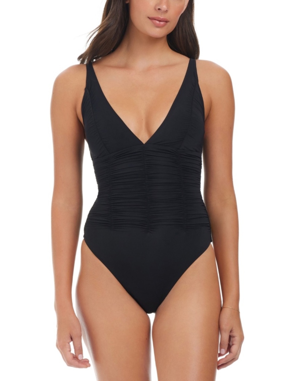 Sanctuary Women's Beach Goddess Excess Shirred Mio One-Piece Swimsuit - Black